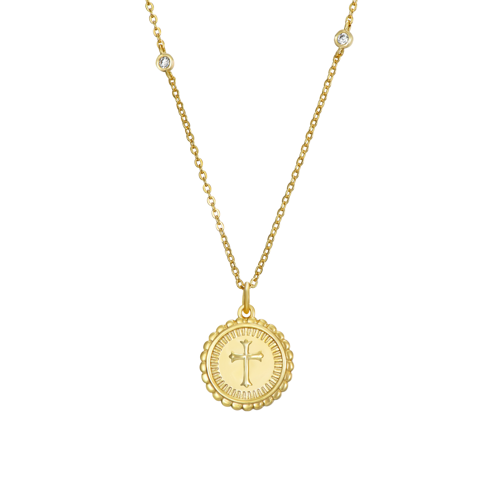 COZ0357DO-collar-plata-dorada-circonitas-intercaladas-medalla-cruz-joyeria-acebo