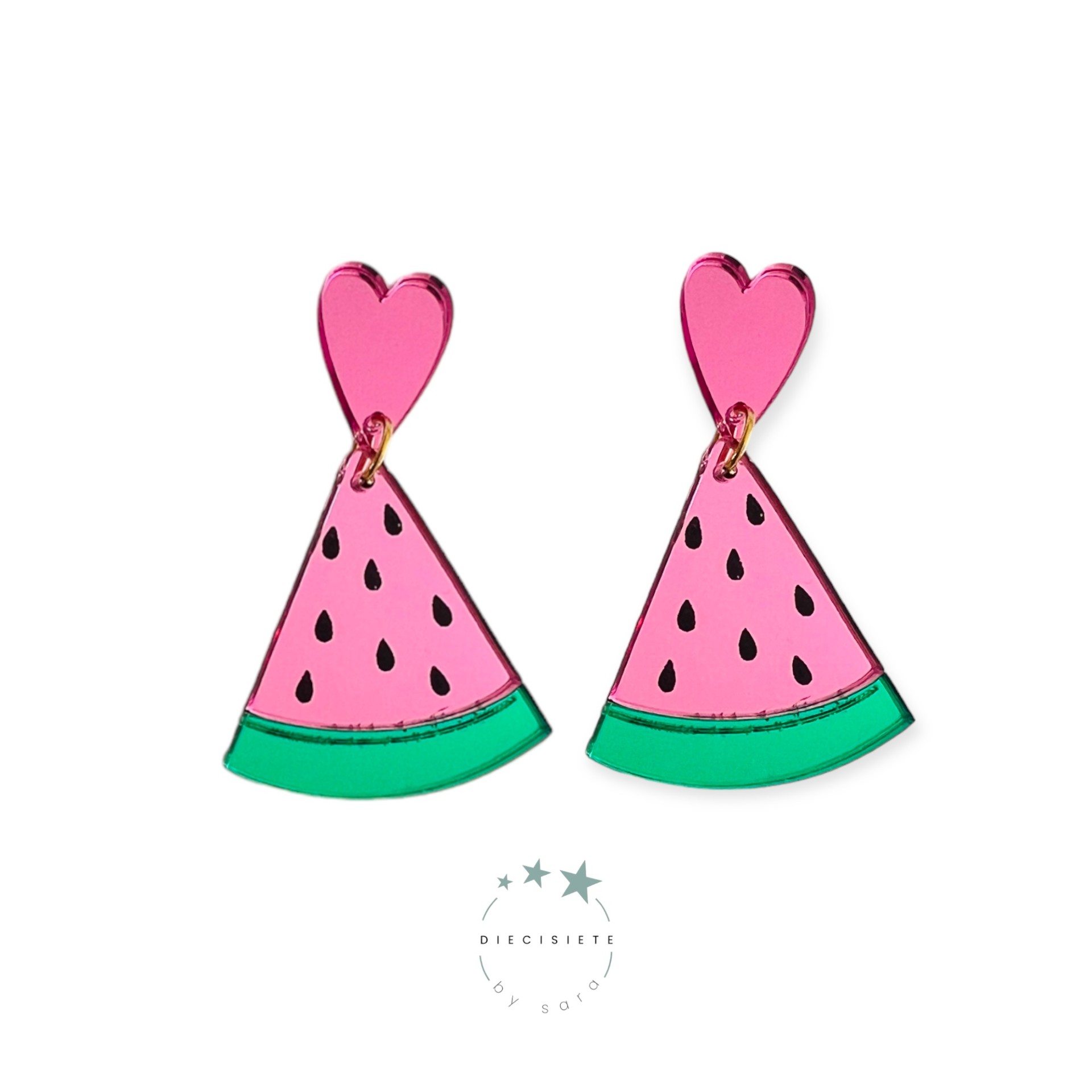 pendientes-gajo-de-sandía-rosa-verde-corazón-rosa-diecisiete-by-sara-joyeria-acebo