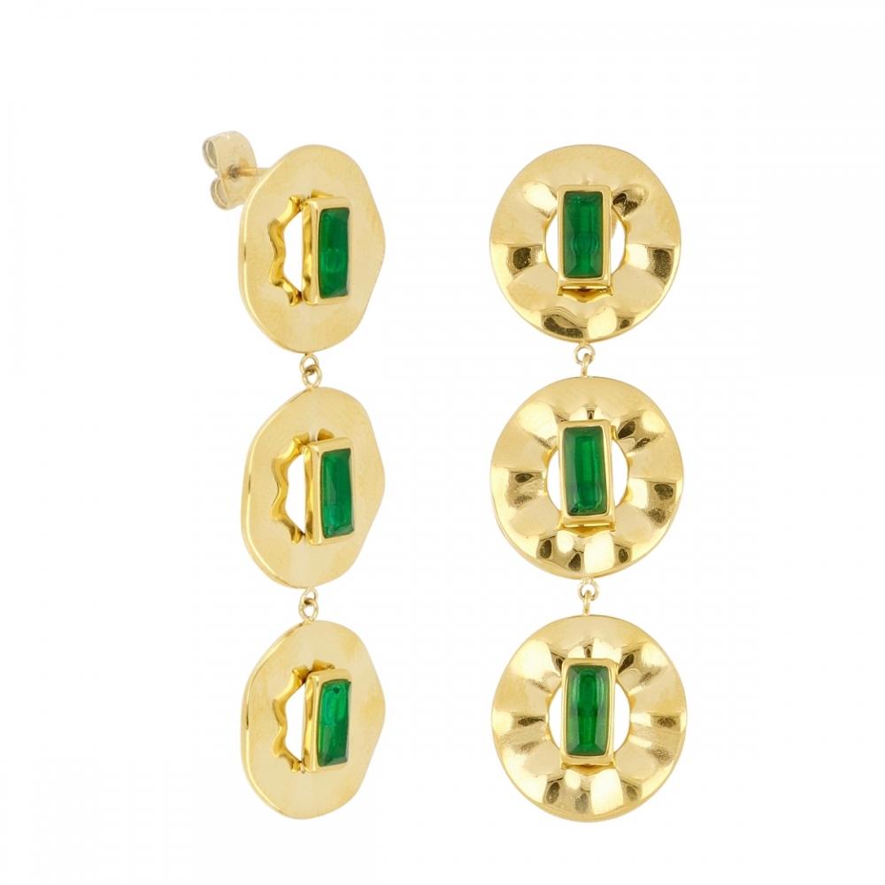 -pendientes-3-circulos-acero-dorado-piedra-verde-joyeria-acebo
